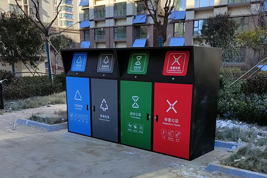 小區(qū)安裝四分類(lèi)垃圾桶罩，垃圾分類(lèi)亭